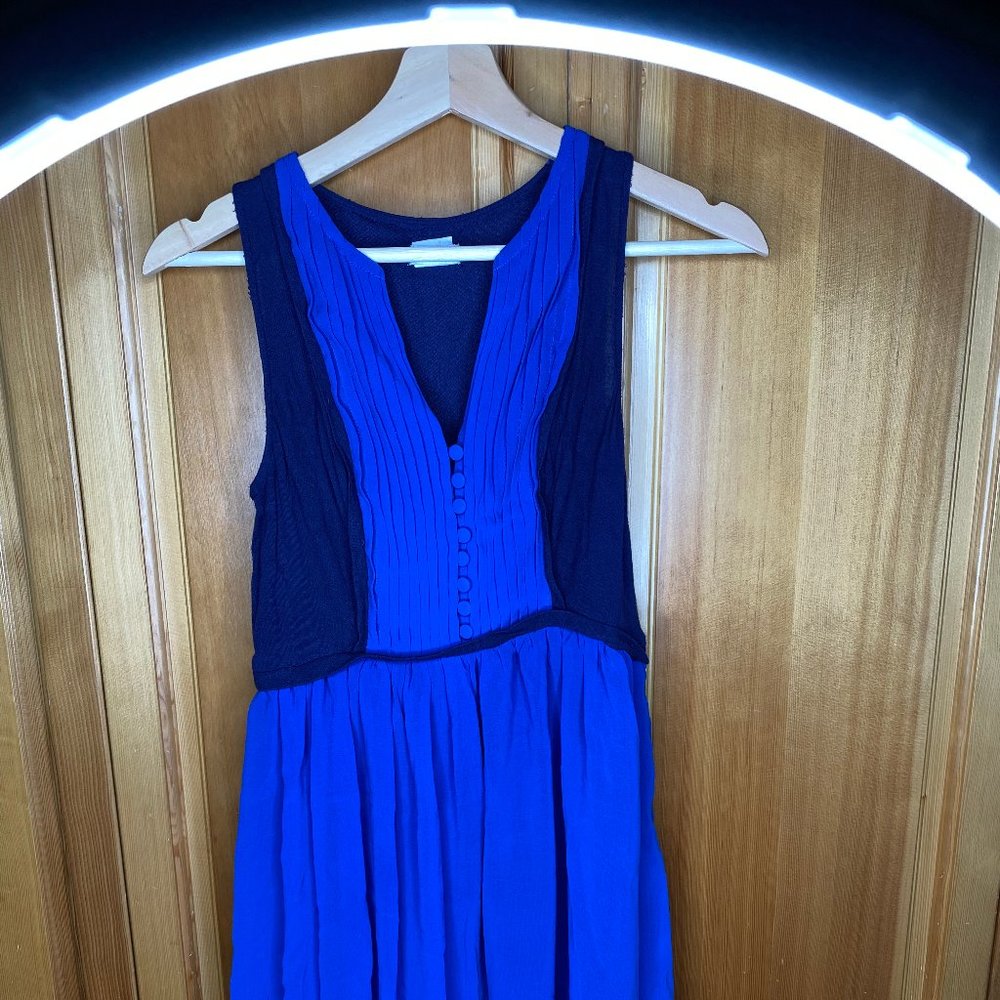Button Up Blue Dress / Mixed Fabrics